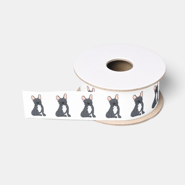 Ruban Gros-grain Ribbon Black French Buldog (Bobine)