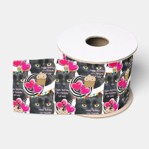 Ruban Gros-grain Ribbon Lady Chat, Joyeux Anniversaire Chat Lady Ri