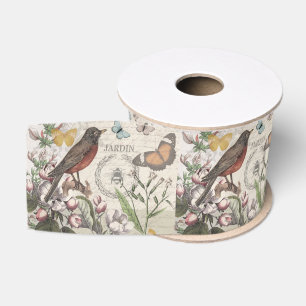 Ruban Gros-grain Robin Elegant Bird Butterfly French Art