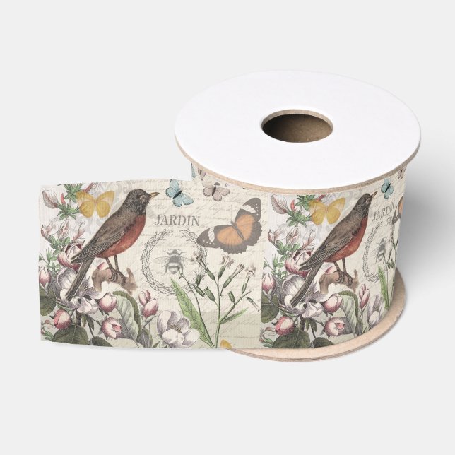 Ruban Gros-grain Robin Elegant Bird Butterfly French Art (Bobine)