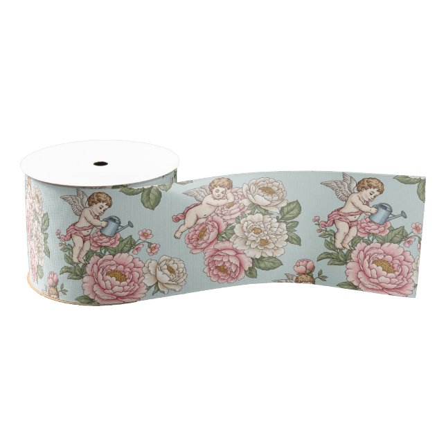 Ruban Gros-grain Rococo Revival Cherub Floral Toile (Bobine)