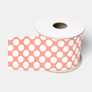 Ruban Gros-grain Rose de grands rétros points - blanc et de corail