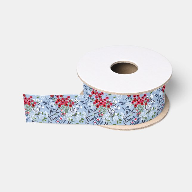 Ruban Gros-grain Rose rouge Bleu Blancs (Bobine)