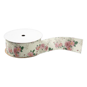 Ruban Gros-grain Rose sur Vintage jaune Floral