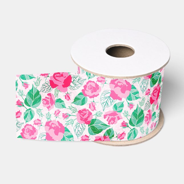 Ruban Gros-grain Rose Vert Rose Pétales Fleurs Jardin Mariage (Bobine)
