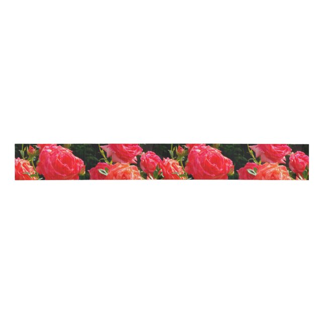 Ruban Gros-grain Roses de corail romantique (Devant)