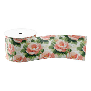 Ruban Gros-grain Roses en Motif rose Peach
