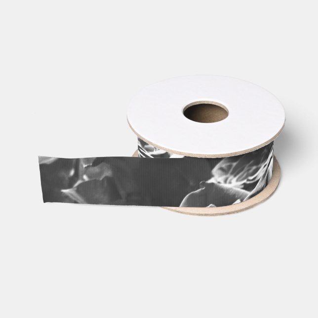 Ruban Gros-grain Roses gris, photo florale grise (Bobine)
