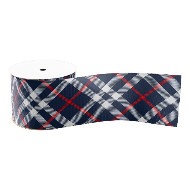 Ruban Gros-grain Rouge blanc et bleu Tartan (Bobine)