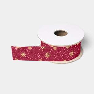 Ruban Gros-grain Rouge et motif de flocon de neige d'or