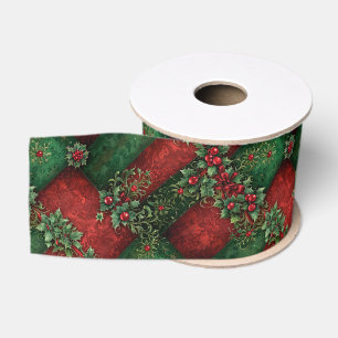 Ruban Gros-grain Rouge profond et style velours vert forêt pour Noë