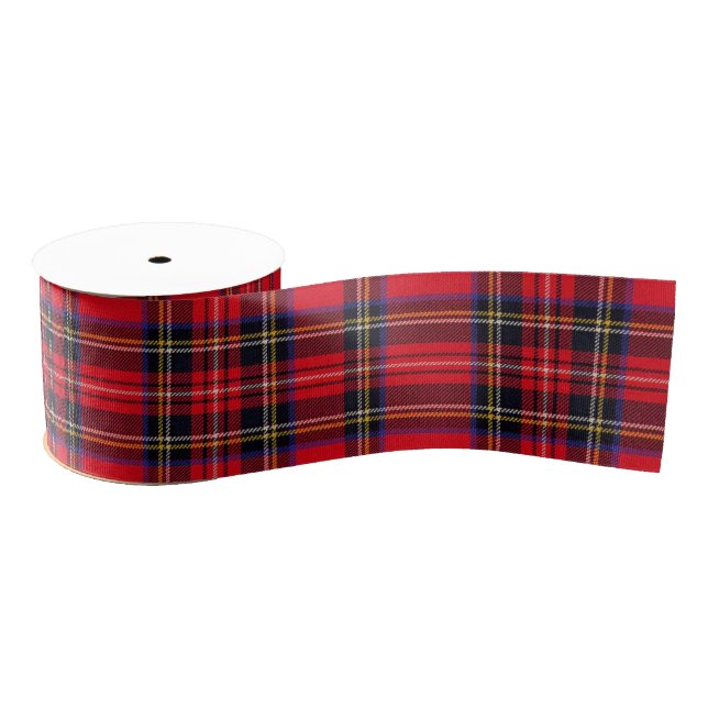 Ruban Gros-grain Royal Stewart tartan rouge noir plaid (Bobine)