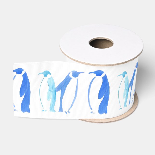Ruban Gros-grain Ruban bleu de pingouins (Bobine)