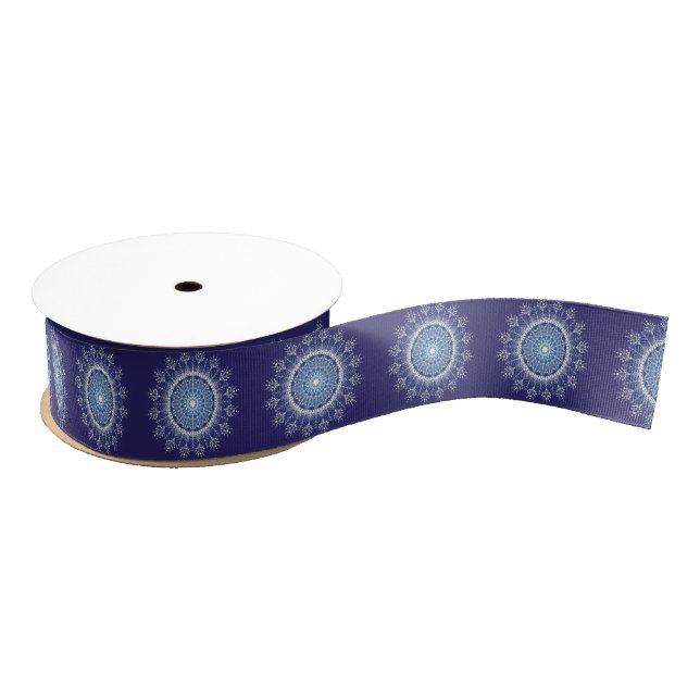 Ruban Gros-grain Ruban bleu mandala de flocon de neige lacéré (Bobine)