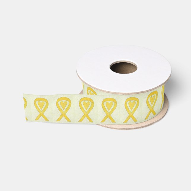 Ruban Gros-grain Ruban d'art Customisé Jaune Sensibilisation Coeur (Bobine)