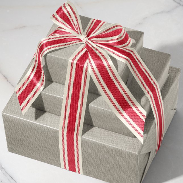 Ruban Gros-grain Ruban de bande de prélèvement blanc et rouge class (festive Christmas cherry red French ticking stripe patterned satin ribbon)