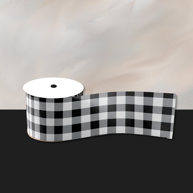 Ruban Gros-grain Ruban de contrôle de bison noir et blanc (Black and white Gingham pattern ribbon .)