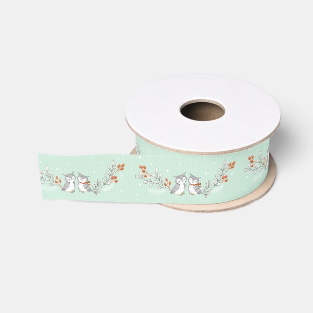 Ruban Gros-grain Ruban de gros-grain de hiboux d'hiver (Bobine)