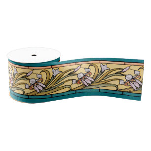 Ruban Gros-grain Ruban floral de fleurs d'iris de Nouveau d'art