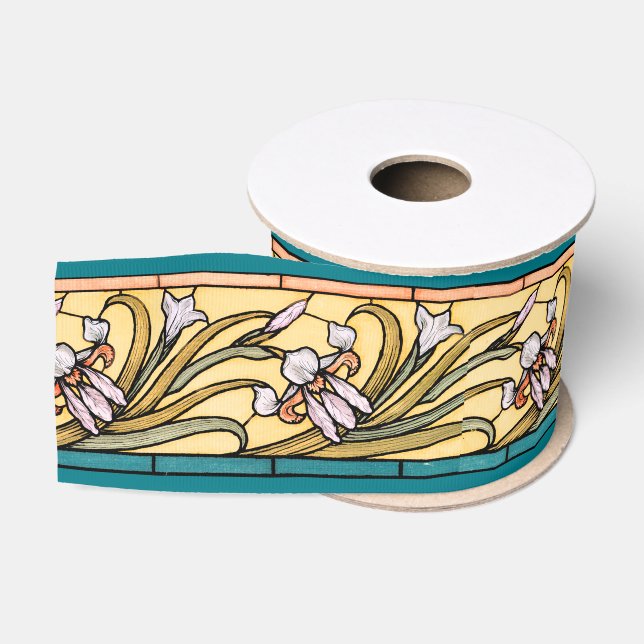 Ruban Gros-grain Ruban floral de fleurs d'iris de Nouveau d'art (Bobine)