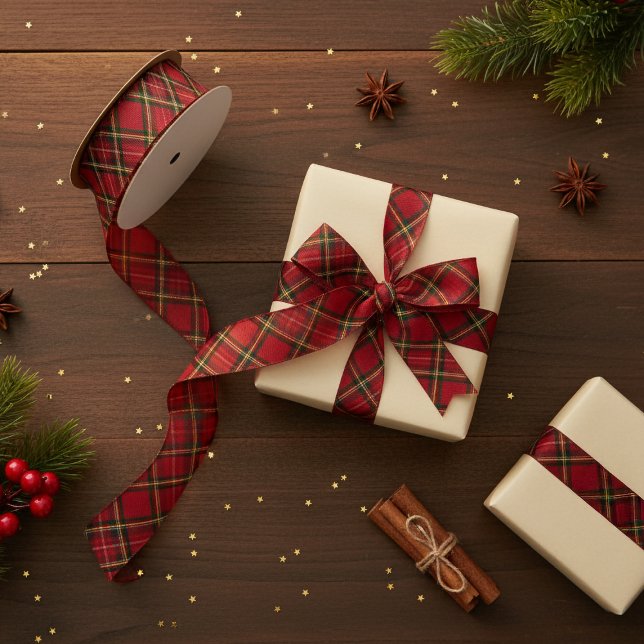 Ruban Gros-grain Ruban Rouge Tartan Plaid - Enveloppement Cadeau Va (Red Tartan Plaid Ribbon – Holiday Gift Wrapping Ribbon)