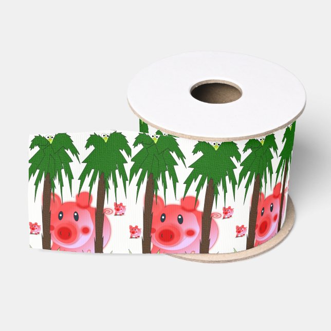 Ruban Gros-grain rubans décoratifs enfants cochons roses (Bobine)