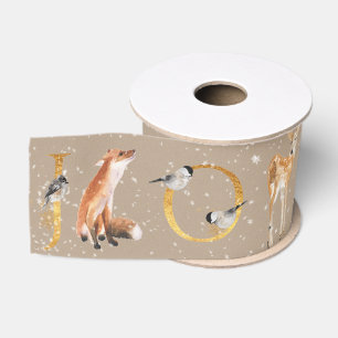 Ruban Gros-grain Rustique Kraft Élégant Animaux & Joy In Gold Lettr