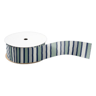 Ruban Gros-grain Sage, Grey, Navy et Cream Stripe