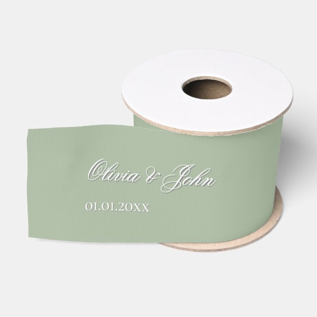 Ruban Gros-grain Sage Noms Mariages (Bobine)