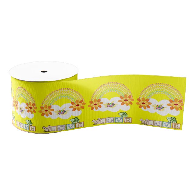 Ruban Gros-grain Saint-Valentin Tortue jaune ruban arc-en-ciel (Bobine)