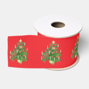 Ruban Gros-grain Sapin de Noël vintage avec une étoile et un cœur r