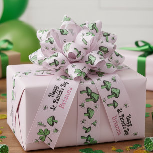 Ruban Gros-grain Shamrock rose et vert personnalisé Coeur et champi