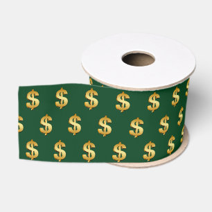 Ruban Gros-grain Signes dollar or sur fond vert