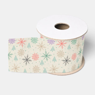 Ruban Gros-grain Snowflakes dessinés à la main Arbres de Noël Multi
