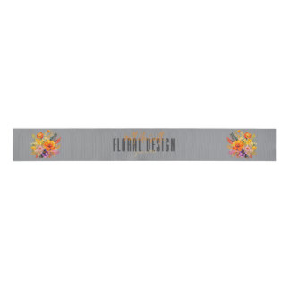 Ruban Gros-grain Sophisticated Floral Design Gray Orange Flowers