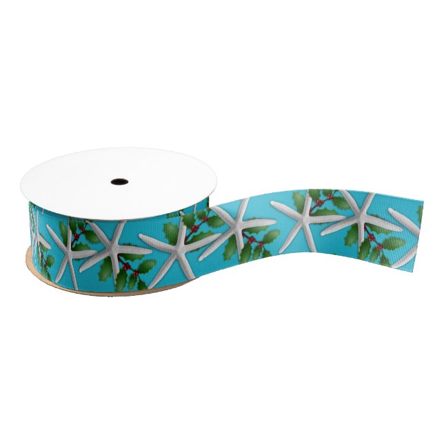 Ruban Gros-grain Starfish de Noël et Holly Aqua Blue (Bobine)