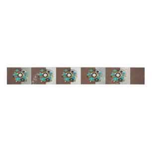 Ruban Gros-grain Steampunk Clock and Turquoise Roses on Striped