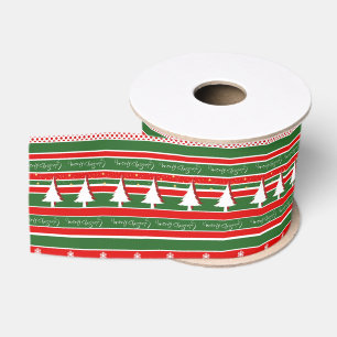 Ruban Gros-grain Stripes de Noël - Rouge, Vert et Blanc