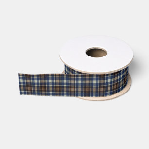 Ruban Gros-grain Style Cottage Brown bleu Tartan Plaid