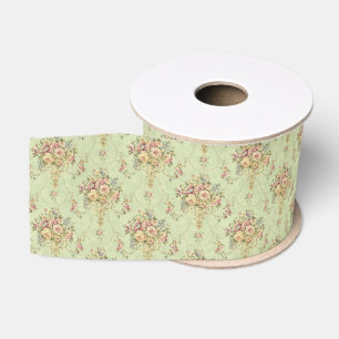 Ruban Gros-grain Style Victorien Vert Sage Français Rococo Floral