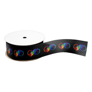 Ruban Gros-grain Symbole d'infini avec plume arc-en-ciel