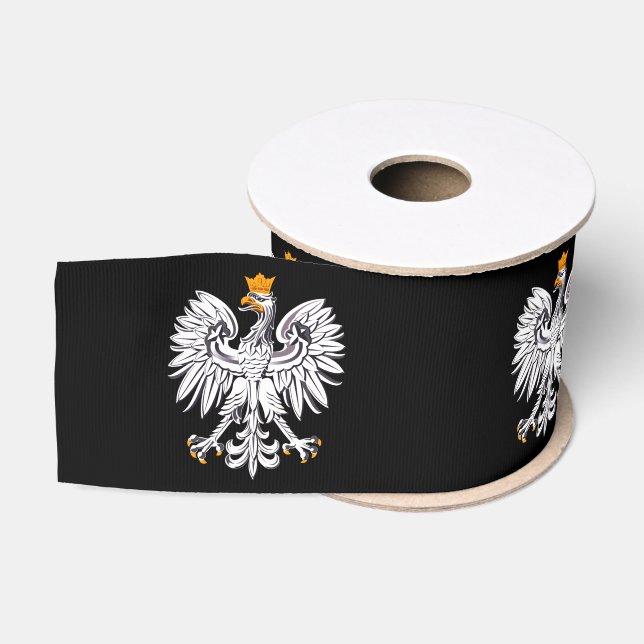 Ruban Gros-grain Symbole du drapeau polonais et de l'aigle, noir po (Bobine)