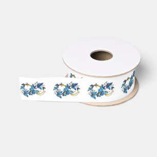 Ruban Gros-grain Symbole infini de papillons Morpho bleus