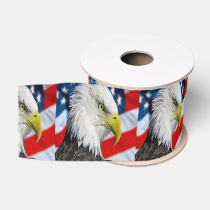 Ruban Gros-grain Tête de Bald Eagle et drapeau américain