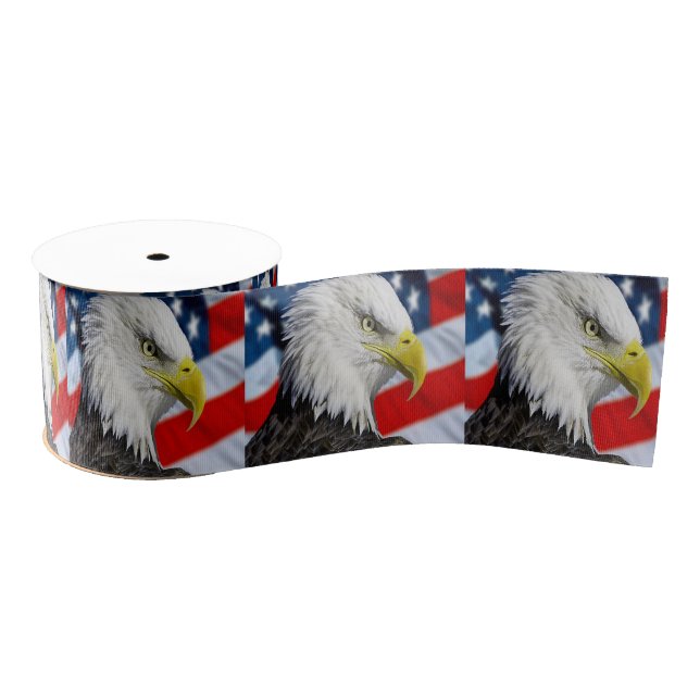 Ruban Gros-grain Tête de Bald Eagle et drapeau américain (Bobine)