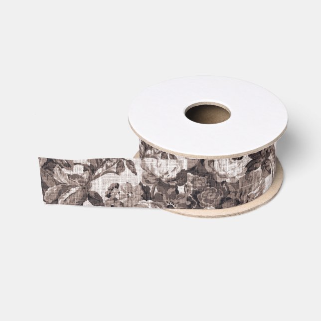 Ruban Gros-grain Tissu floral sépien Brown no 4 (Bobine)