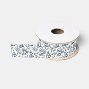 Ruban Gros-grain Toile Père Noël de Noël bleu