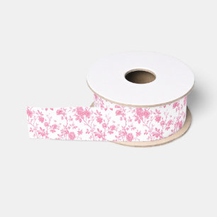 Ruban Gros-grain Toile rose florale Chinoiserie