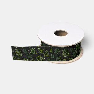 Ruban Gros-grain Touche d'Elegance Feuilles verts sur le noir