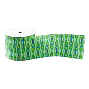 Ruban Gros-grain Tribal Batik - Mint, Emerald Green et Blue